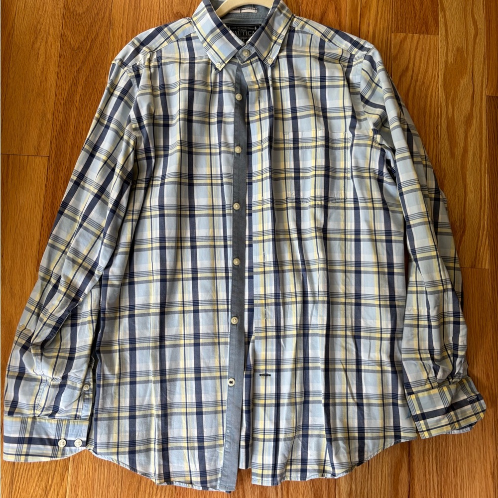 Nautica Men's Plaid Shirt - Navy and Yellow